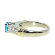 Load image into Gallery viewer, Estate Blue Princess Cut Topaz Diamond Ring in 14k White and Yellow Gold

