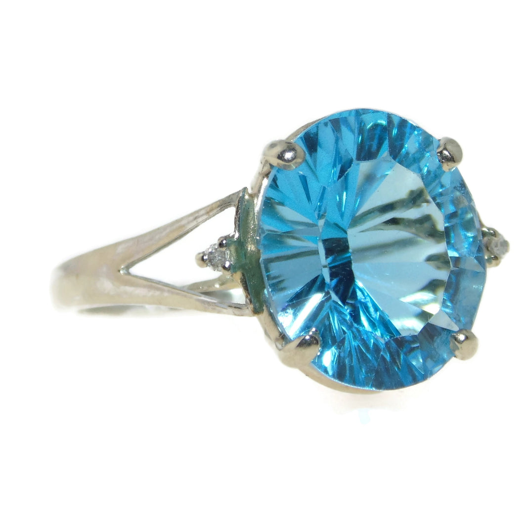 Blue Topaz Ring in 14k White Gold Diamond Accents