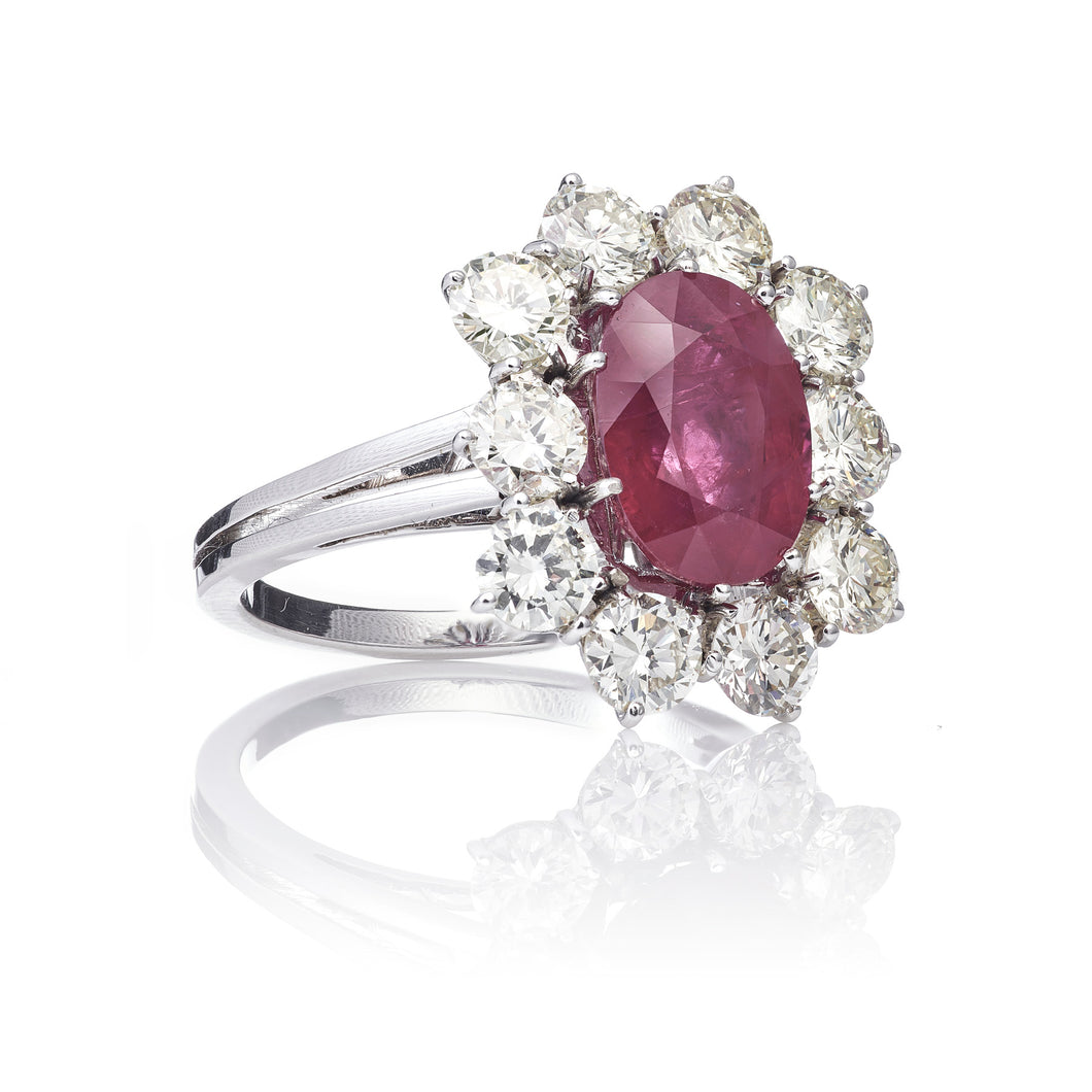 Vintage Ruby & Diamond Ring in 18k White Gold