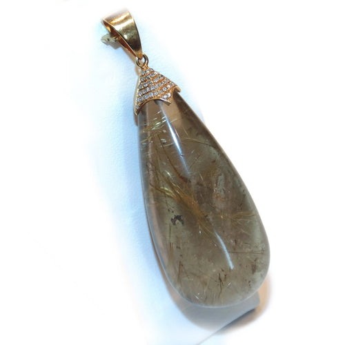 rutilated quartz and diamond Bale in 14k Yellow Gold