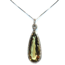 Load image into Gallery viewer, Custom-Made Pear Shape Lemon Quartz and Diamond Halo Pendant in 14k White Gold
