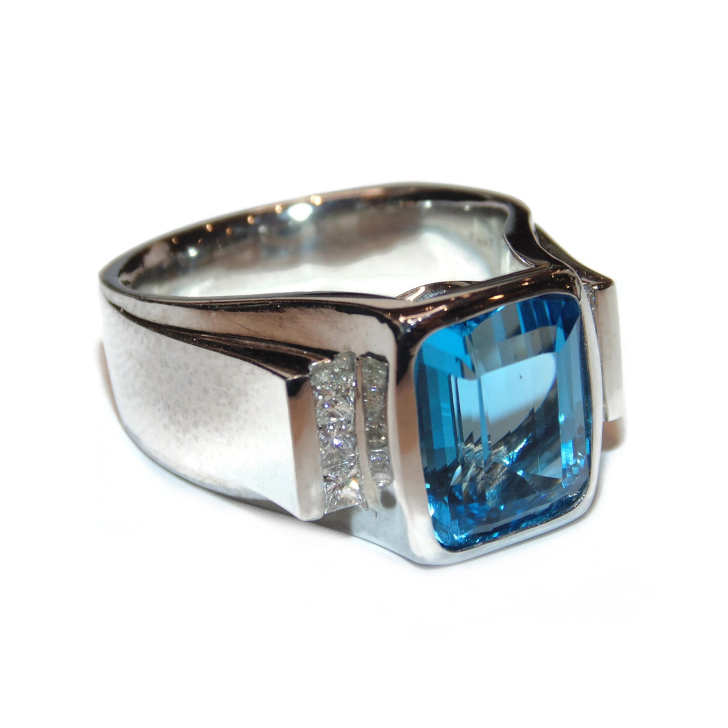 Men's Blue Topaz and Diamond Ring in Platinum