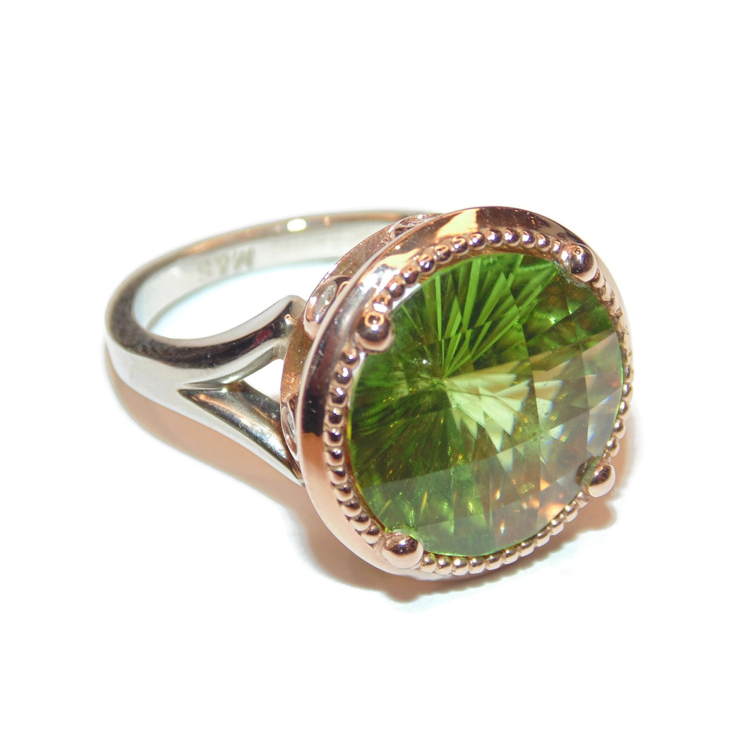 Custom-Made Peridot and Diamond Ring in 14k Rose and White Gold