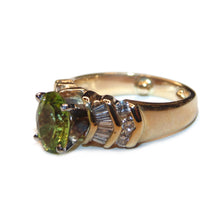 Load image into Gallery viewer, Vintage Peridot and Diamond Ring Chevron Style in 14k Yellow Gold
