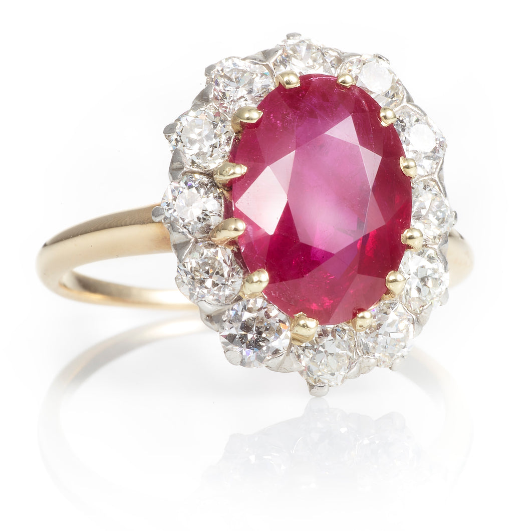 Custom-Made Ruby and Diamond Cocktail Style Ring in 14k Yellow Gold
