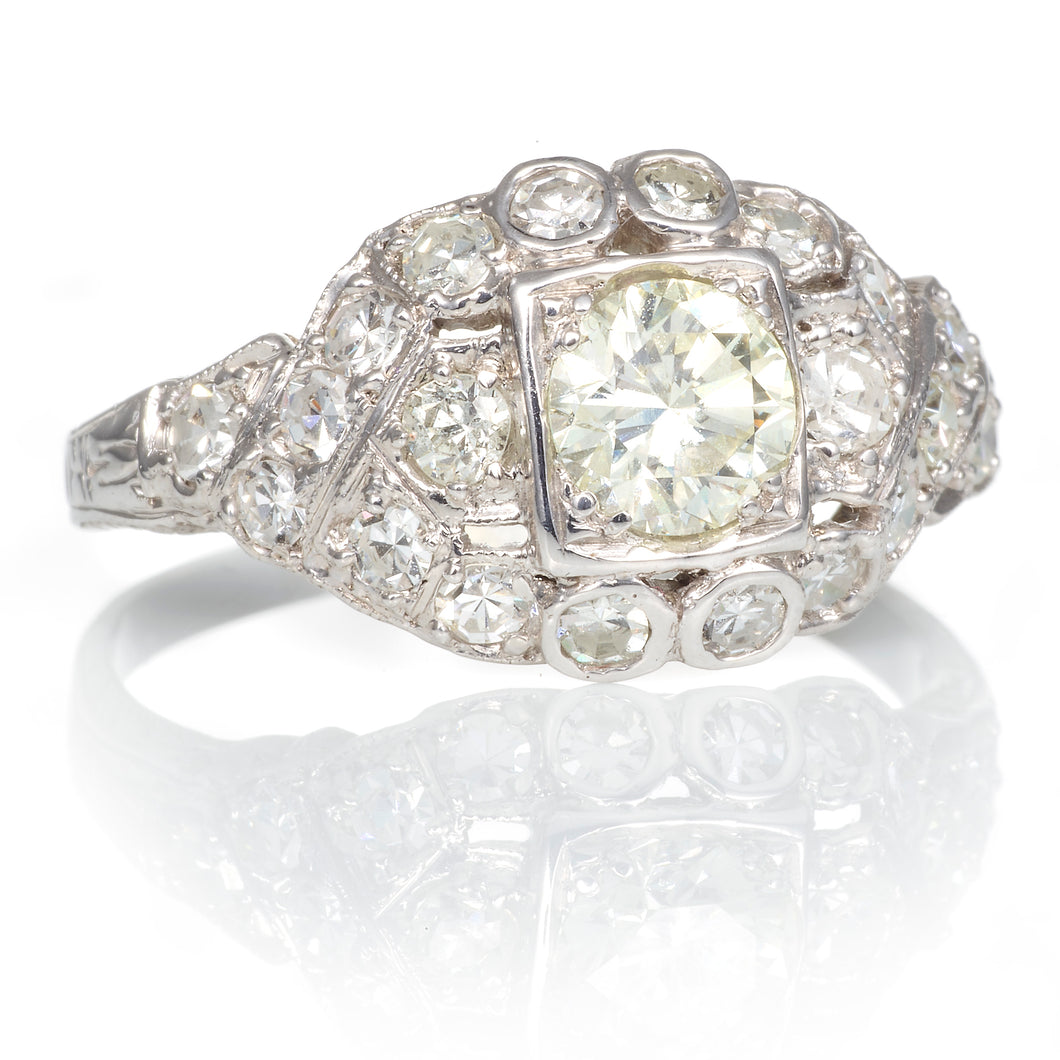 Diamond Detailed Estate Ring in 14k White Gold