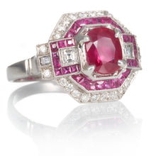 Load image into Gallery viewer, Vintage Style 2 Carat Ruby and Diamond Ring in Platinum

