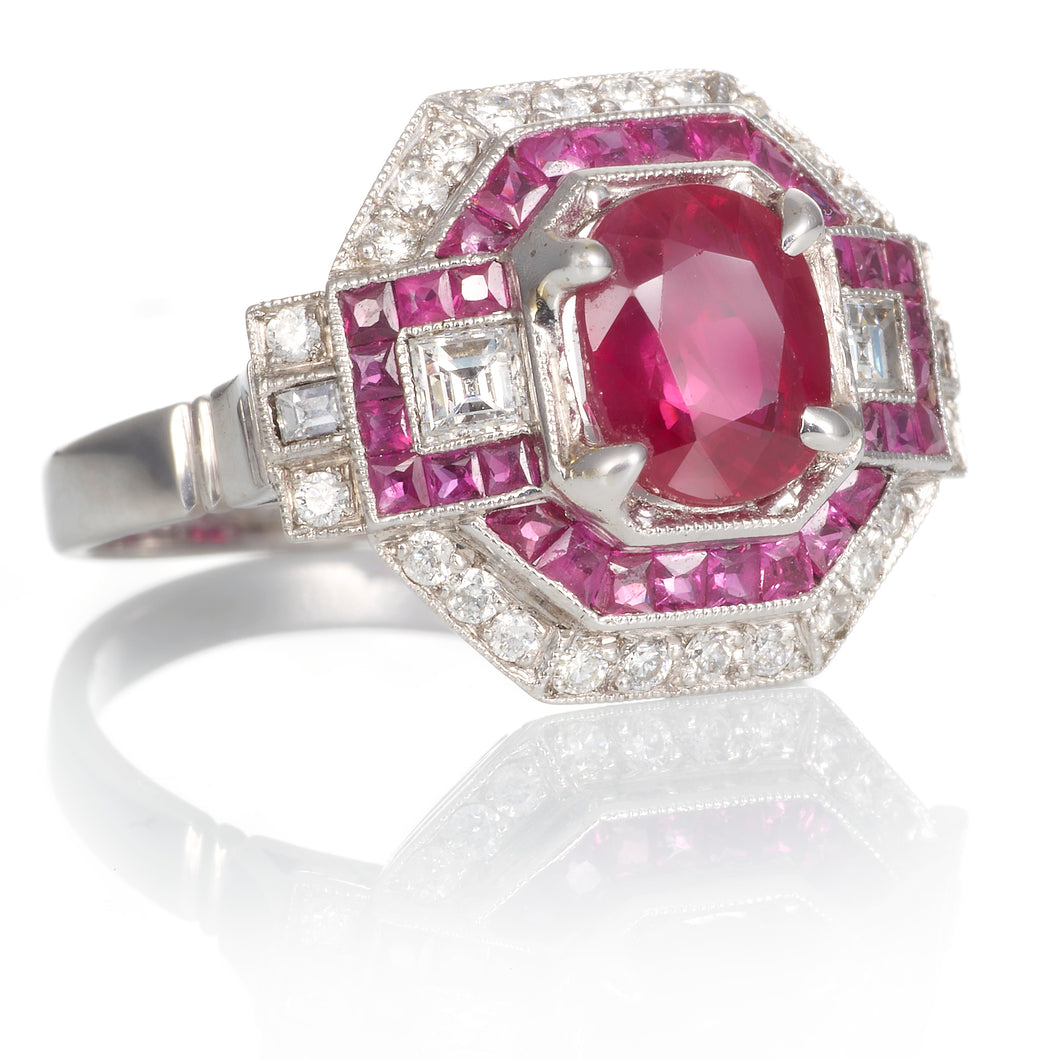 Vintage Style 2 Carat Ruby and Diamond Ring in Platinum
