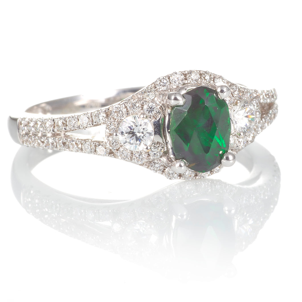 Diamond and Tsavorite Garnet Ring in 18k White Gold