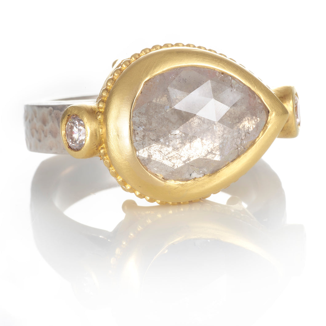 Slice Diamond Ring in Sterling Silver and 18k Yellow Gold