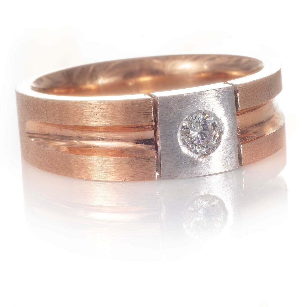 Men's 2-Tone Diamond Ring in 14K Rose and White Gold