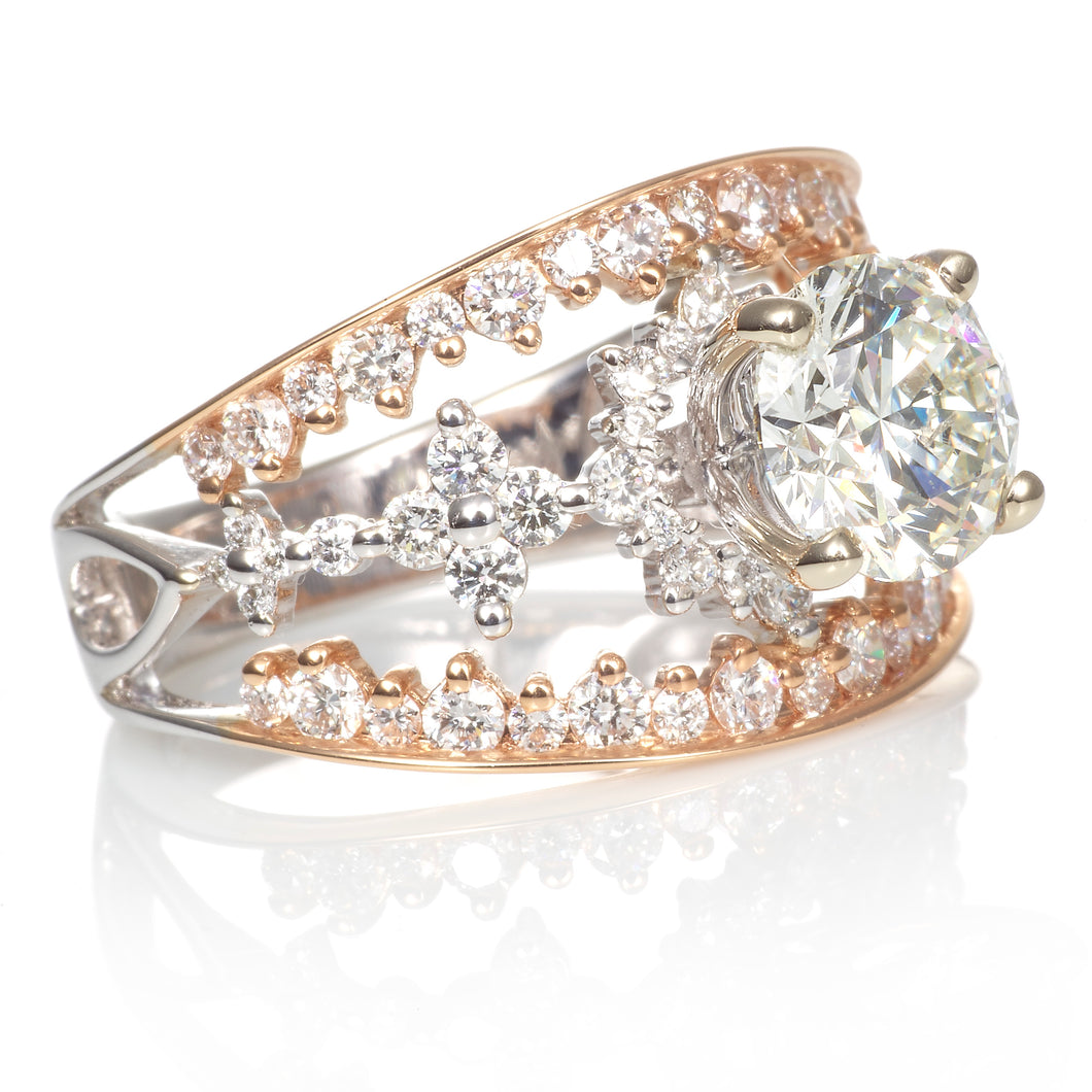 Custom-Made 14k Rose and White Gold Diamond Ring with Melee Detail