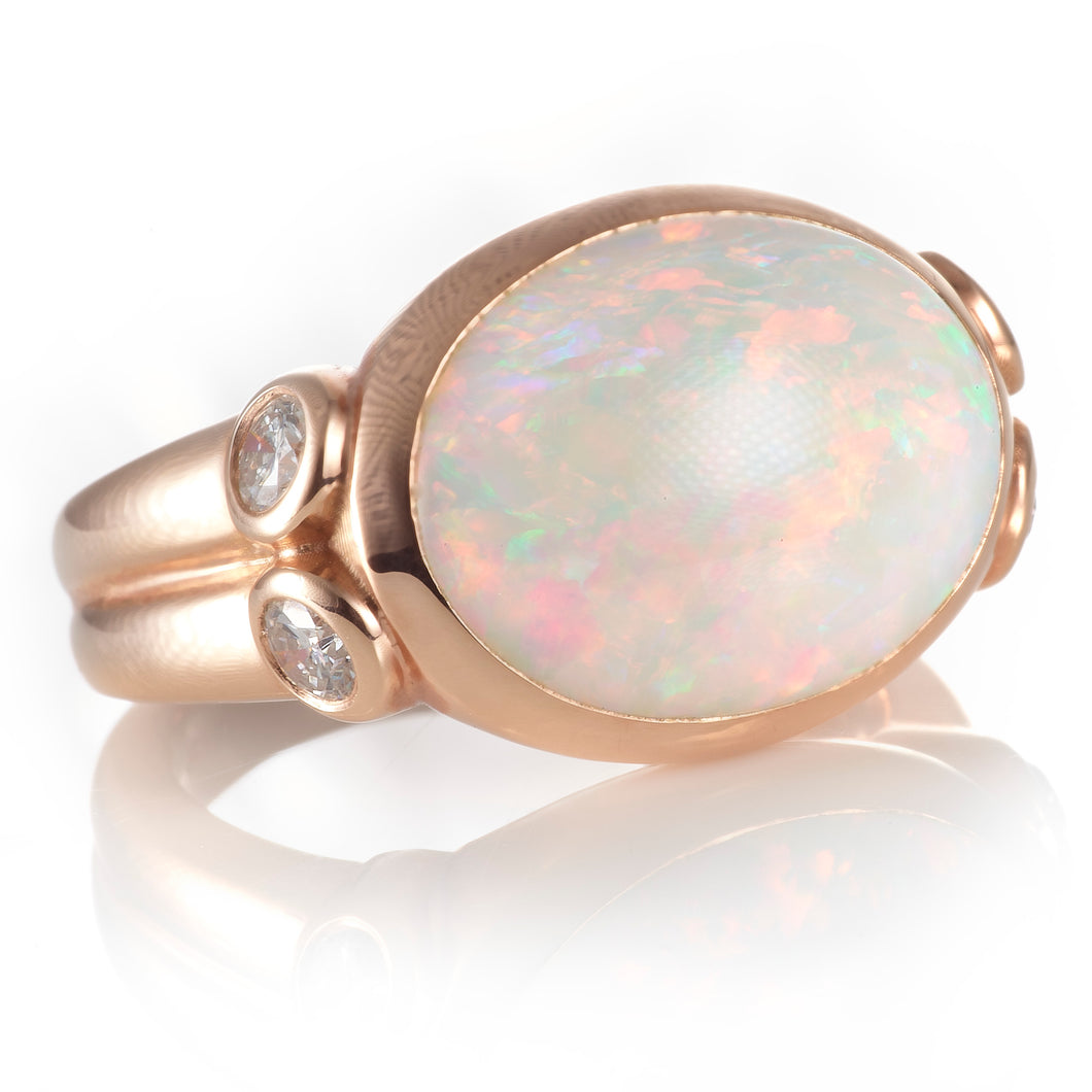 Custom-Made Australian Opal Diamond Ring in 14k Rose Gold