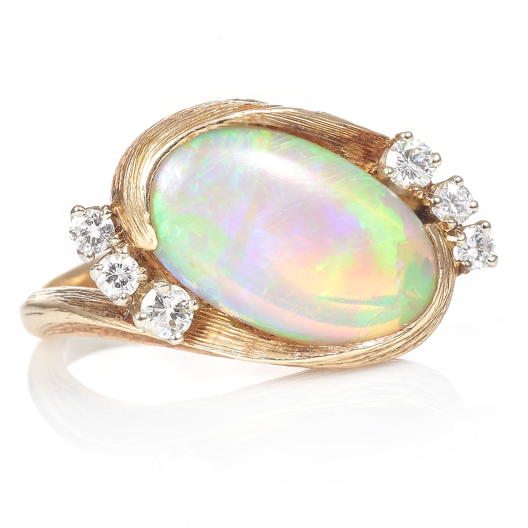 Australian Opal Ring in 14k Yellow Gold with Diamond Accents