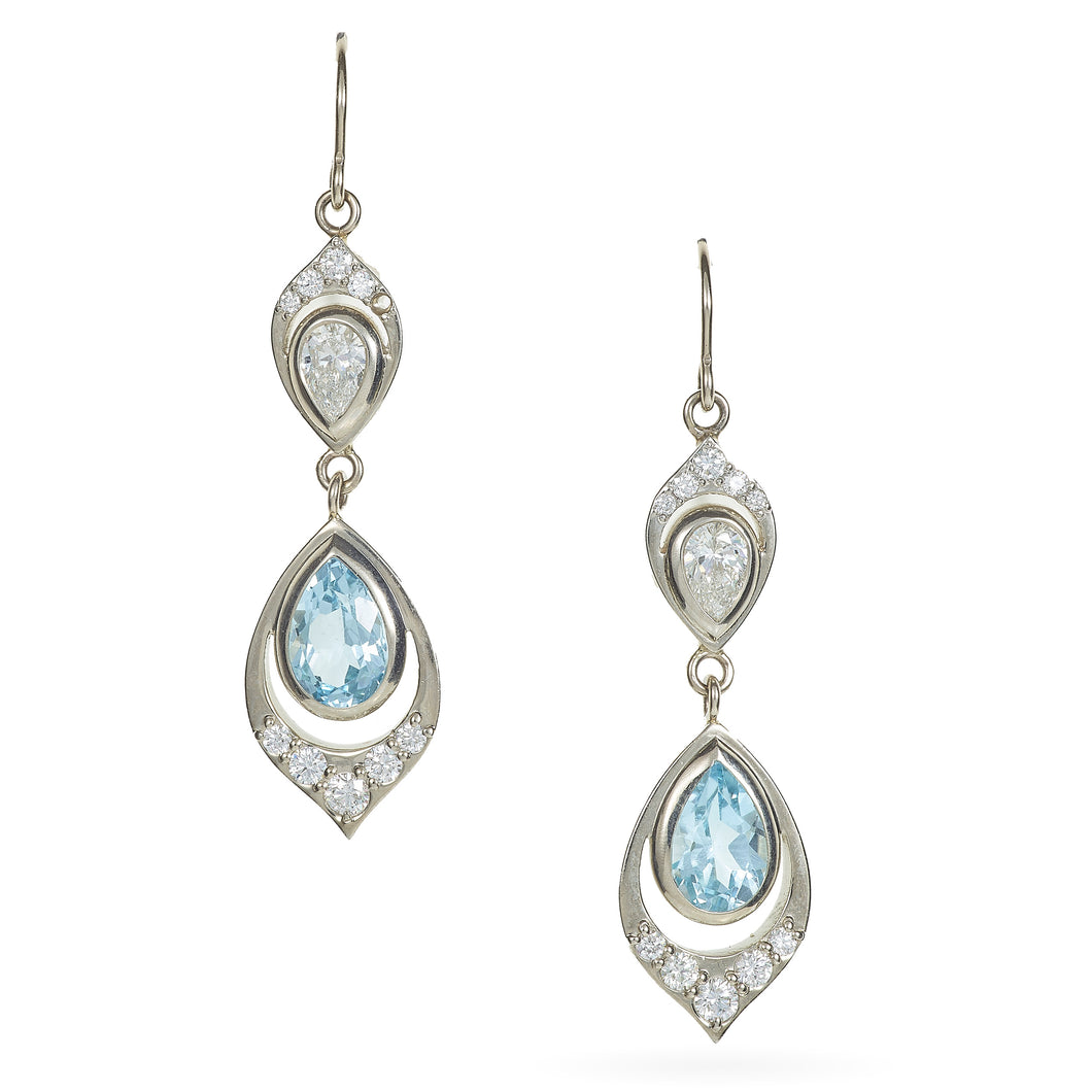 Aquamarine Diamond Dangle Earrings in 14k White Gold