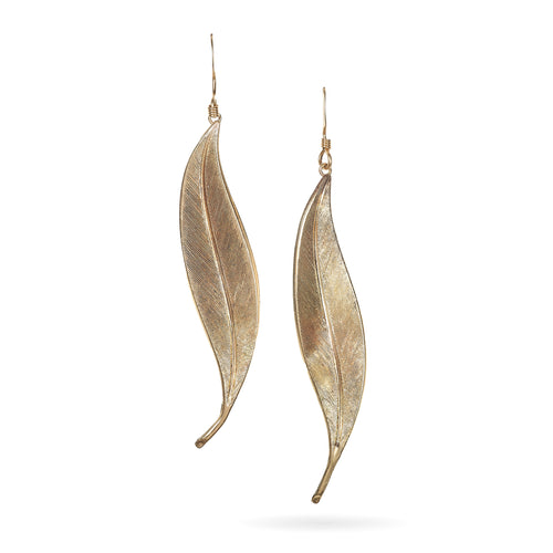Vintage 14k Yellow Gold Dangle Leaf Earrings