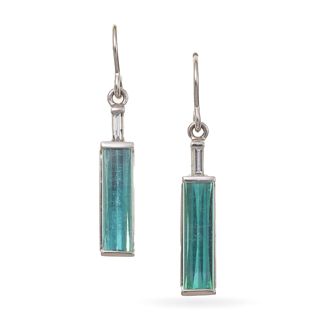 Tourmaline and Diamond Dangle Earrings in 14k White Gold