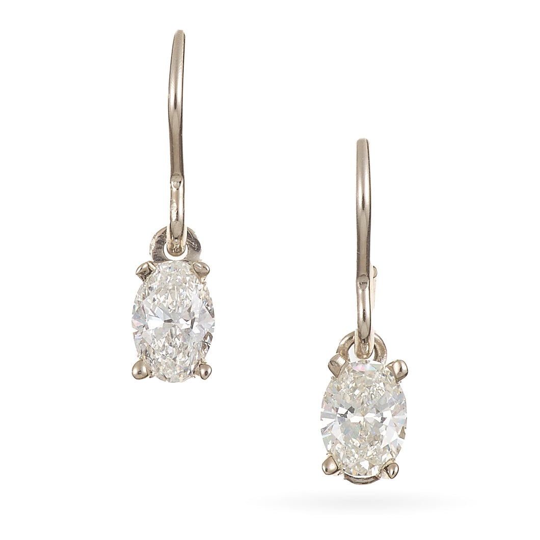 14k White Gold Oval Shape Diamond Earrings Dangle Drop
