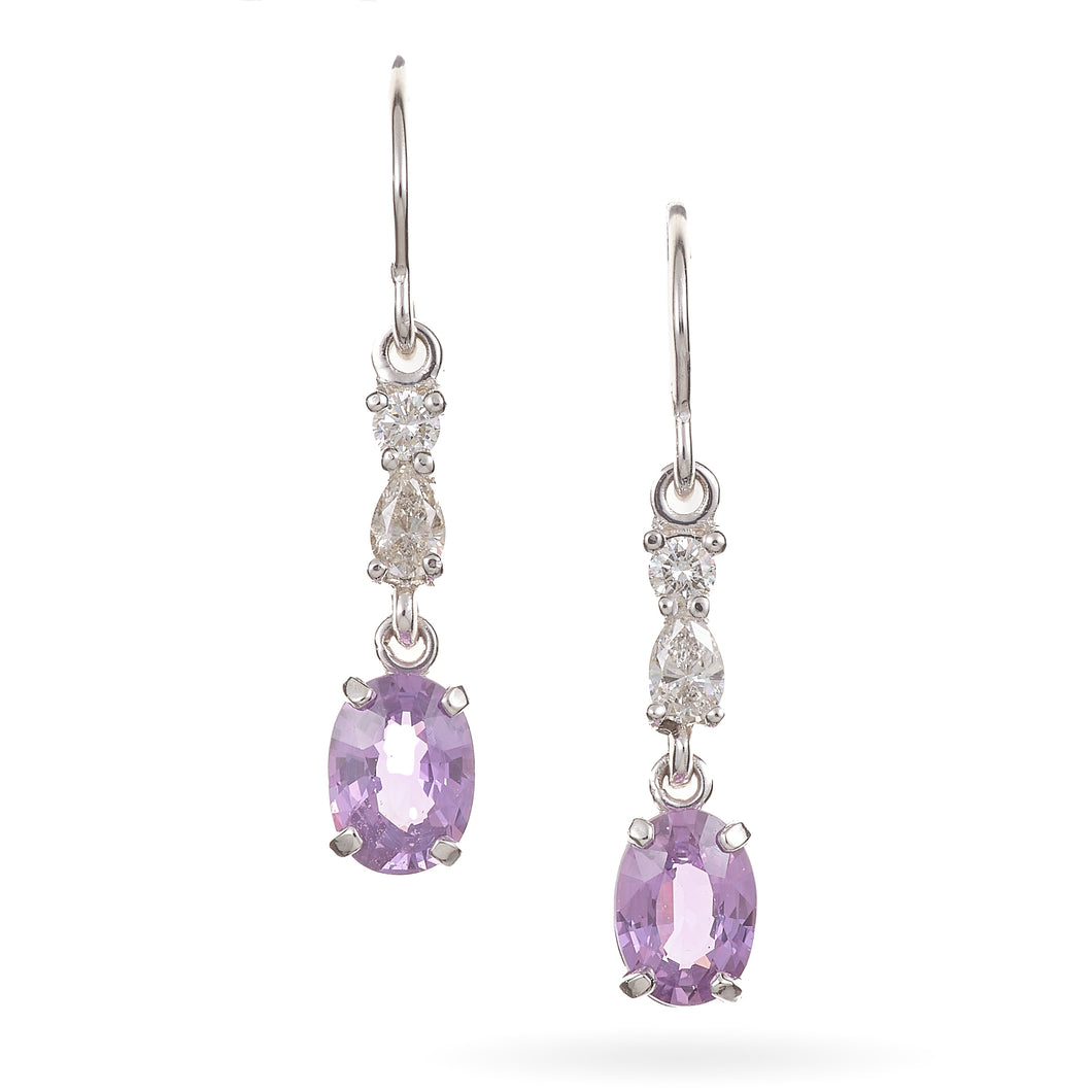 Custom-Made Purple Sapphire Dangle Earrings in 14k White Gold
