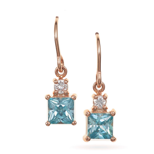 Princess Cut Blue Zircon Diamond Dangle Earrings