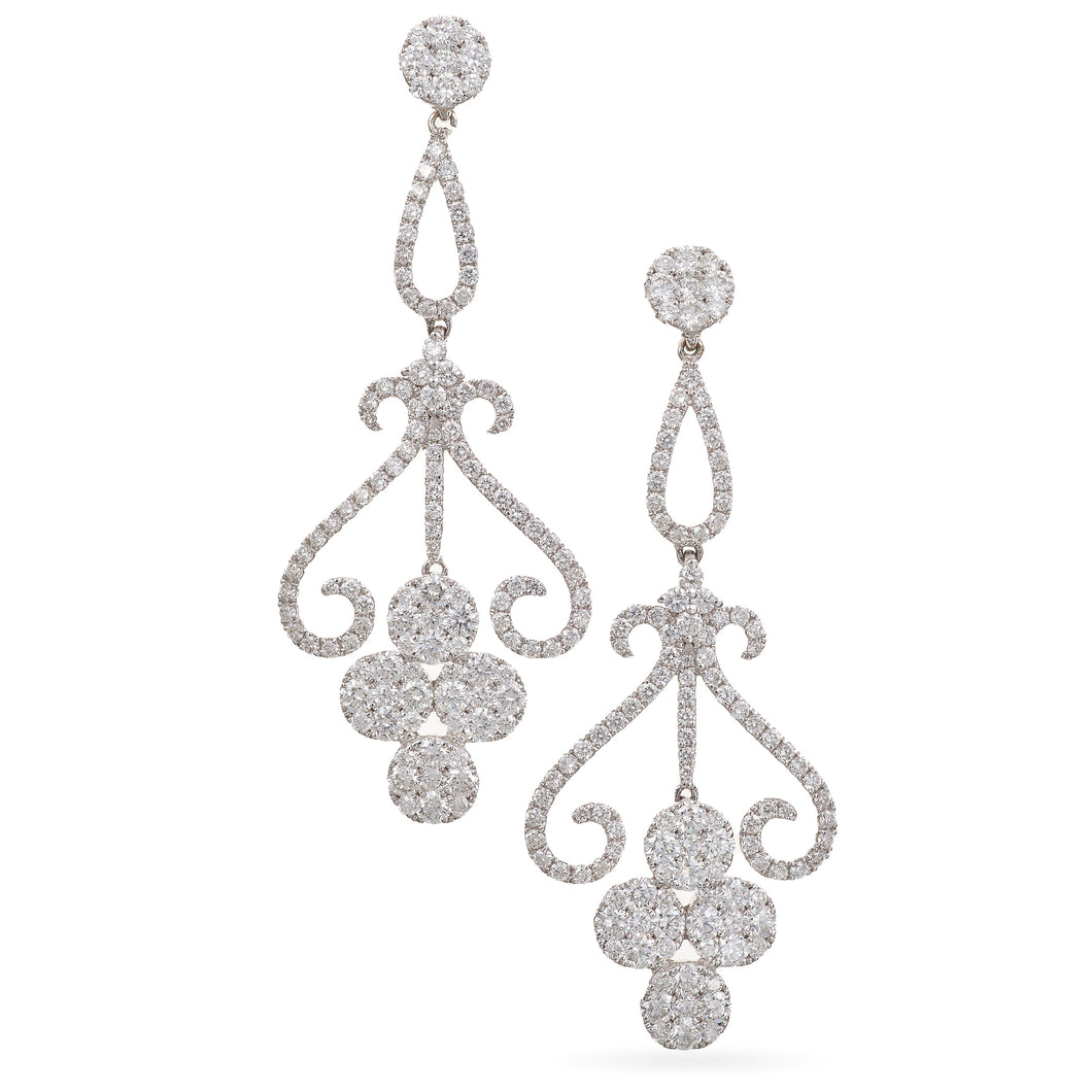 Pave Diamond Earrings Dangles in 18k White Gold