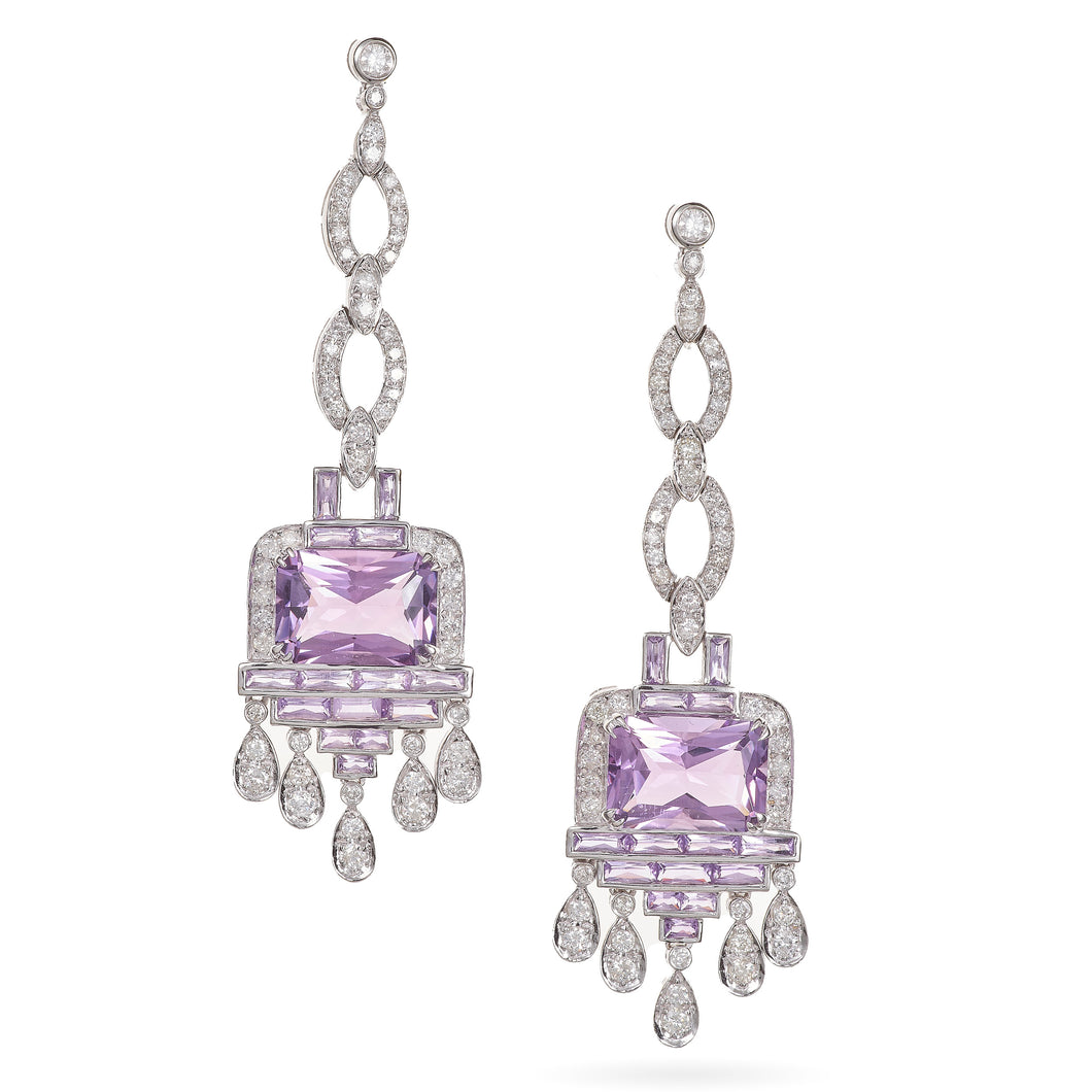 Diamond and Amethyst Chandelier Earrings in 18k White Gold