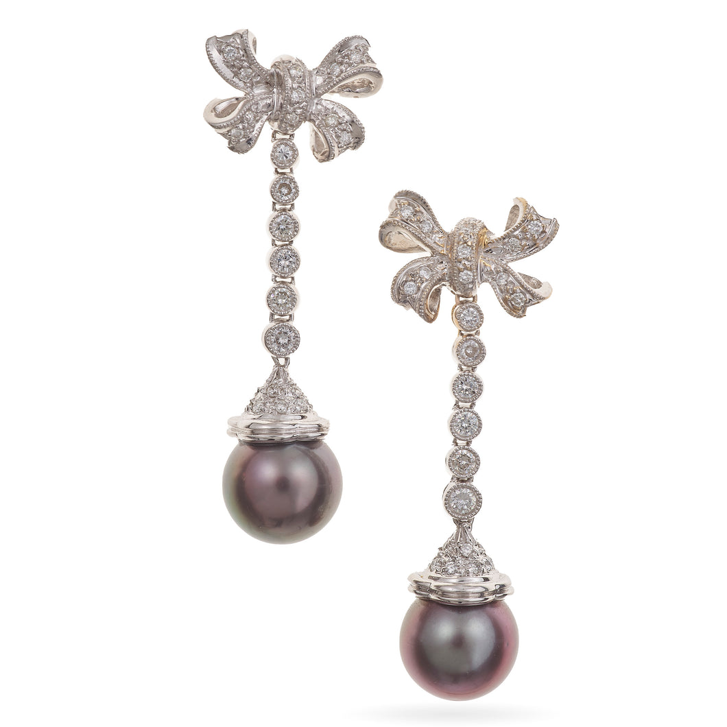 Tahitian Pearl and Diamond Fancy Earrings in 18k White Gold