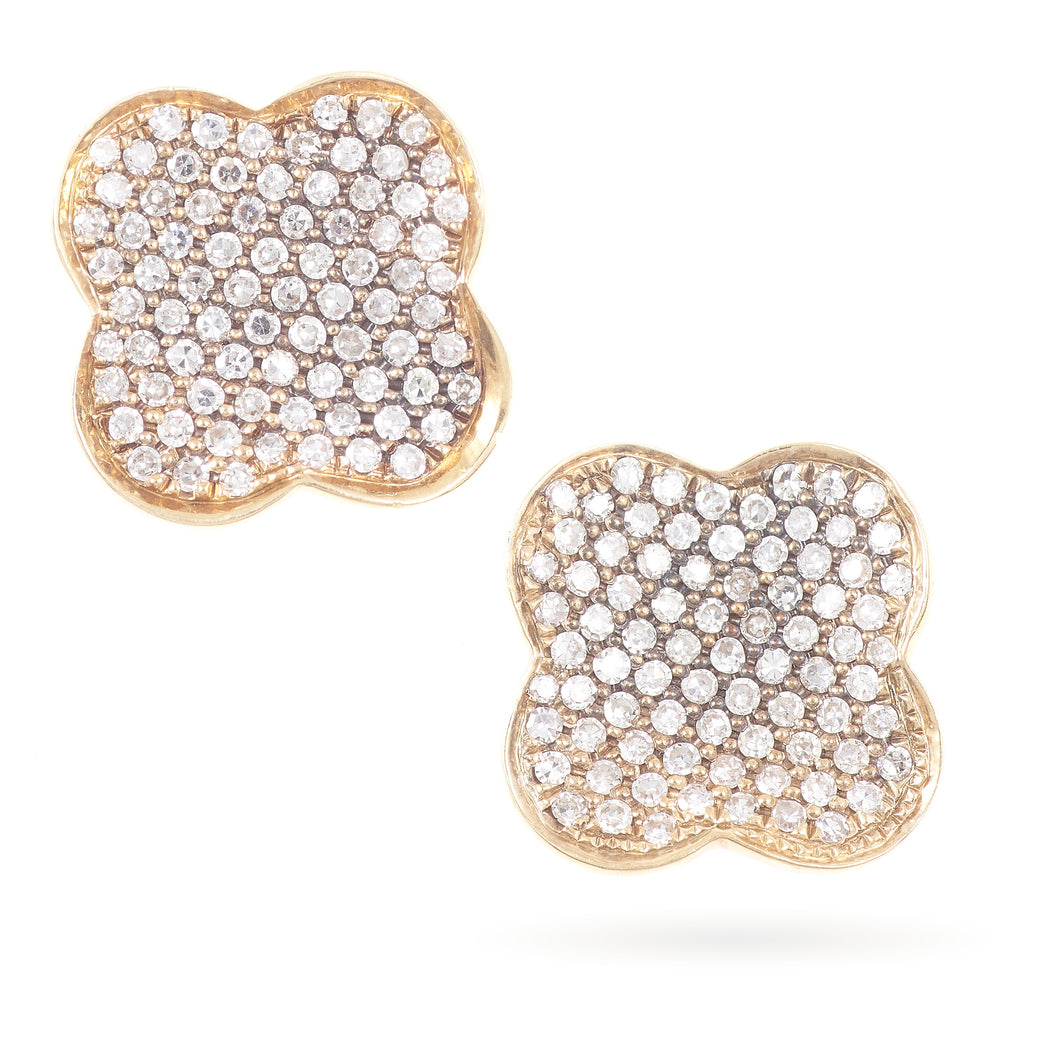 Diamond Cluster Clover Earrings in 14k Yellow Gold