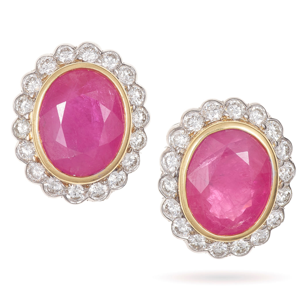 Ruby and Diamond 2-Tone Bezel Set Stud Earrings in 18k White and Yellow Gold