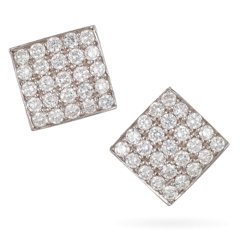 Modern Cluster Diamond Square Stud Earrings in 14k White Gold