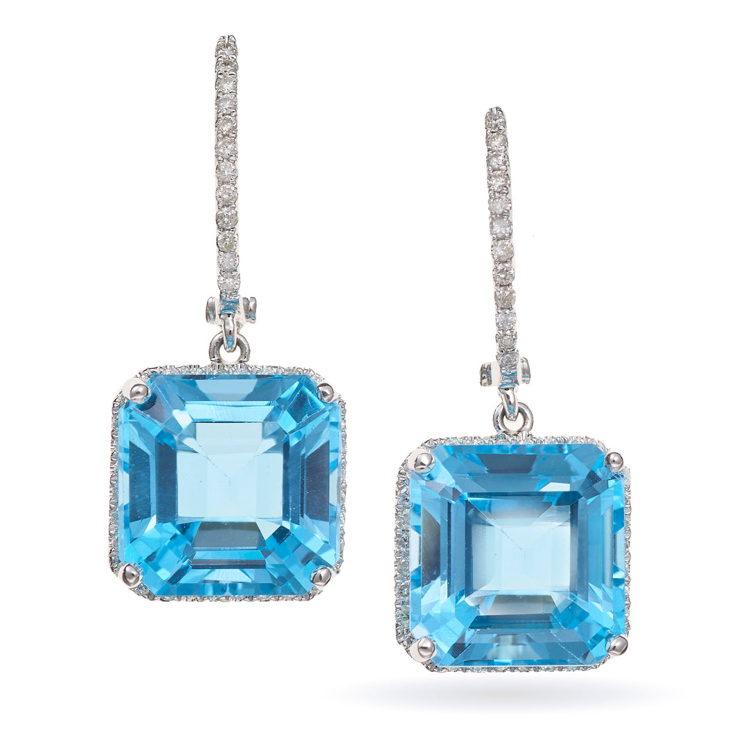 Blue Topaz Drop Dangle Diamond Earrings