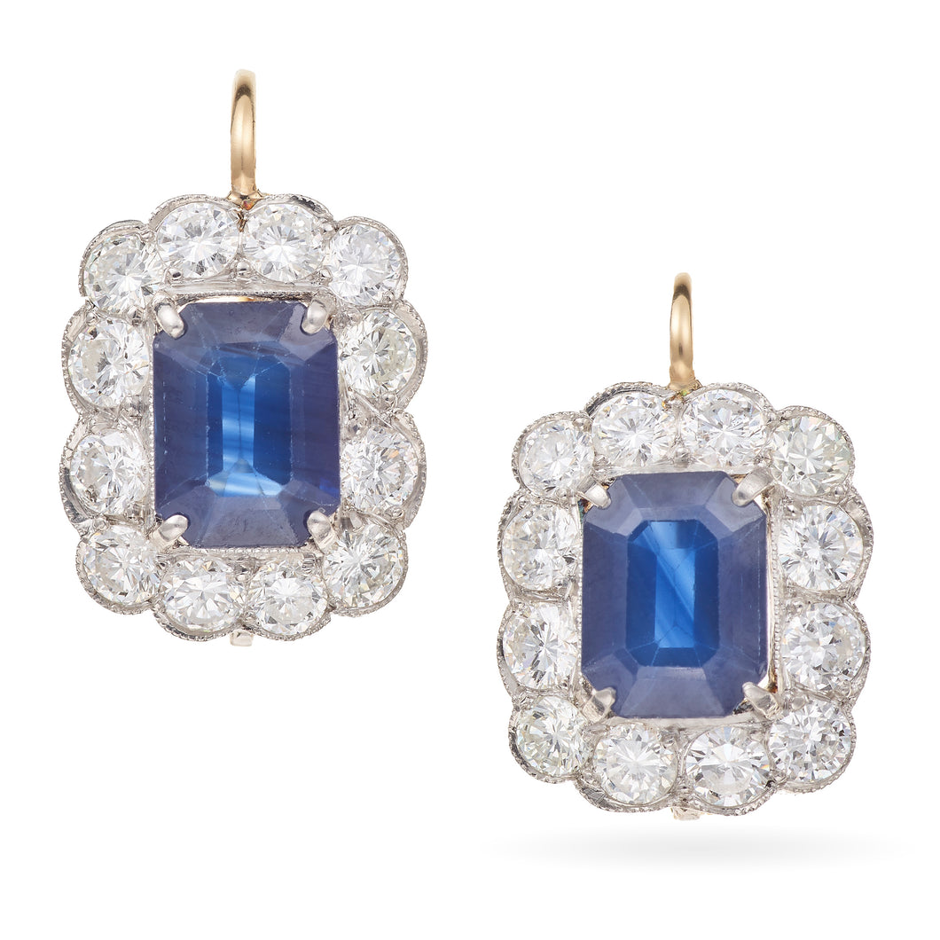 Vintage Sapphire and Diamond Earrings in 14k Yellow Gold