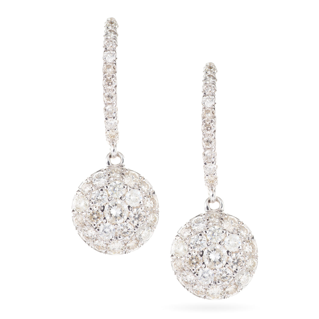 Diamond Cluster Dangle Earrings in 14k White Gold