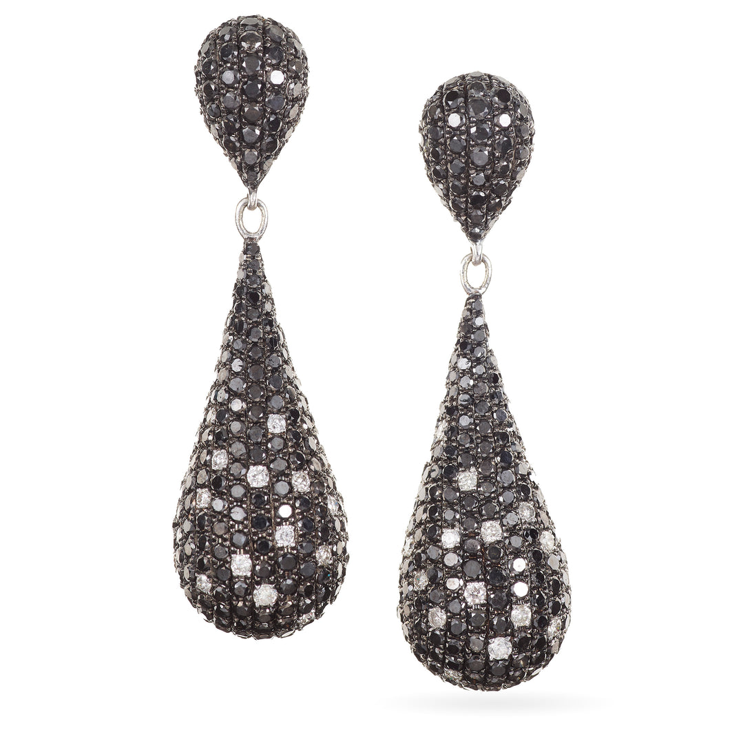 4.0 Carat Black Diamond Dangle Earrings in 14k White Gold