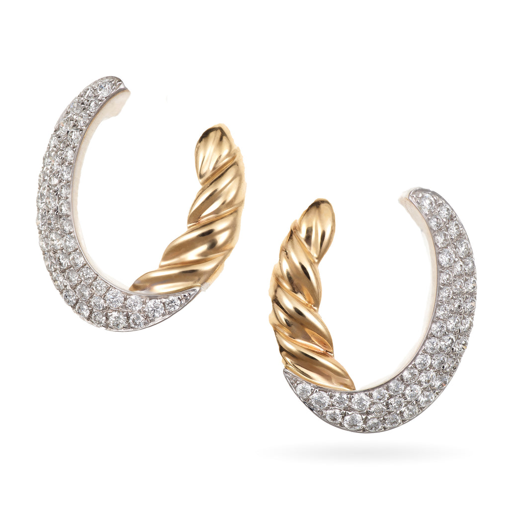 Diamond and 14k Yellow Gold Hoop Earrings