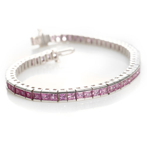 Pink Sapphire White Gold Tennis Bracelet
