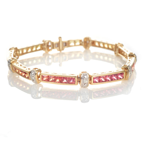 Multicolor Sapphire and Diamond Bracelet in 14k Yellow Gold