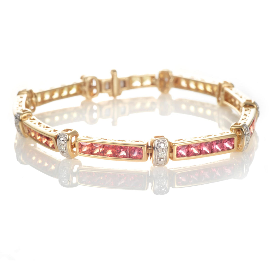 Custom-Made Multicolor Sapphire and Diamond Bracelet in 14k Yellow Gold