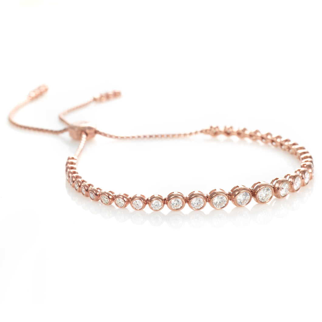 Bezel Set Diamond Bracelet with Toggle Clasp in 14k Rose Gold