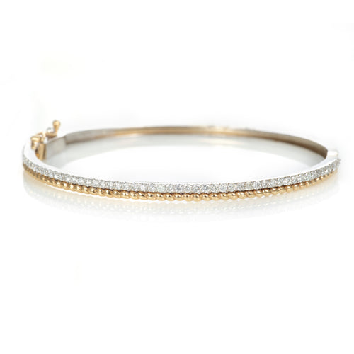 Diamond and Gold Beaded Bracelet in 14k White and Yellow Gold