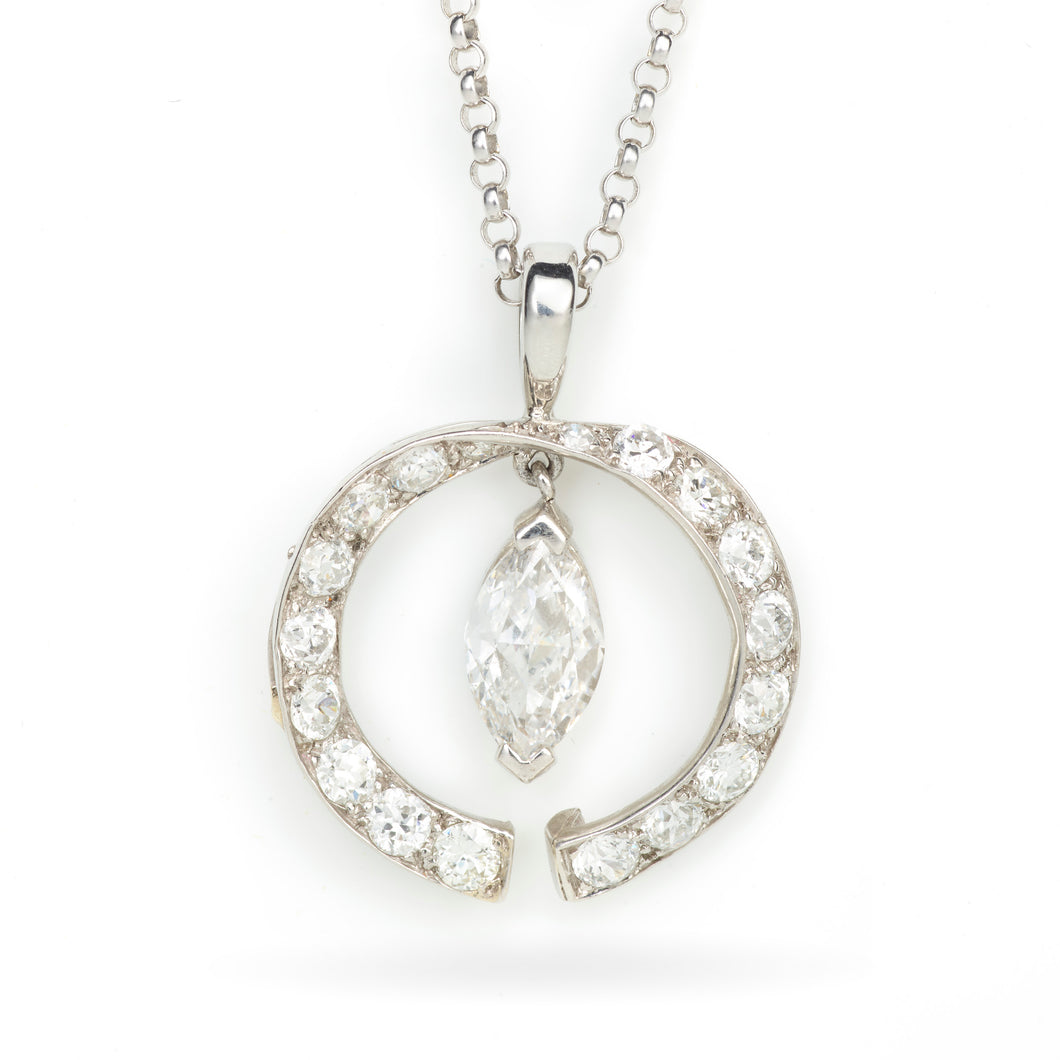 Unique Estate Marquise Diamond Necklace in 14k White Gold
