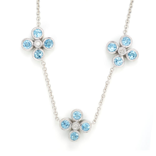 Blue Topaz and Diamond Floral Necklace