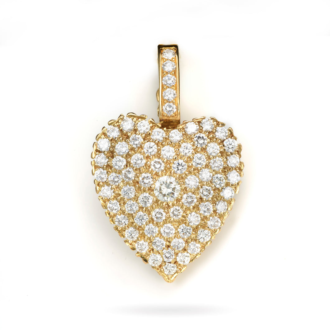 Custom-Made Pave Diamond Heart Pendant in 18k Yellow Gold