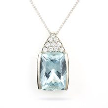 Load image into Gallery viewer, Custom-Made Aquamarine and Diamond Pendant in 14k White Gold
