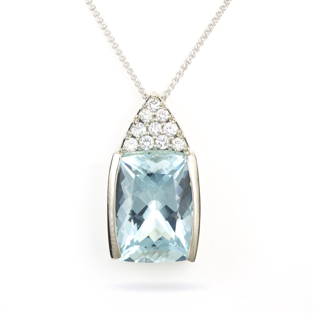 Custom-Made Aquamarine and Diamond Pendant in 14k White Gold