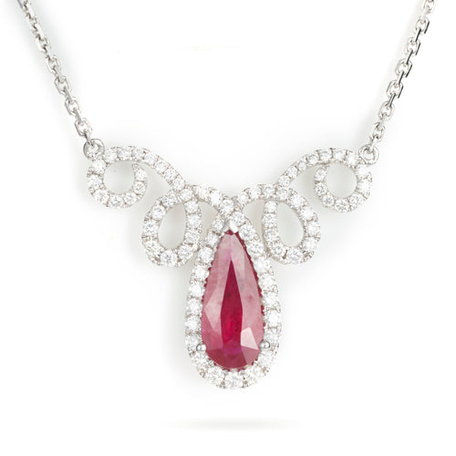 Pear Ruby Necklace with Diamond