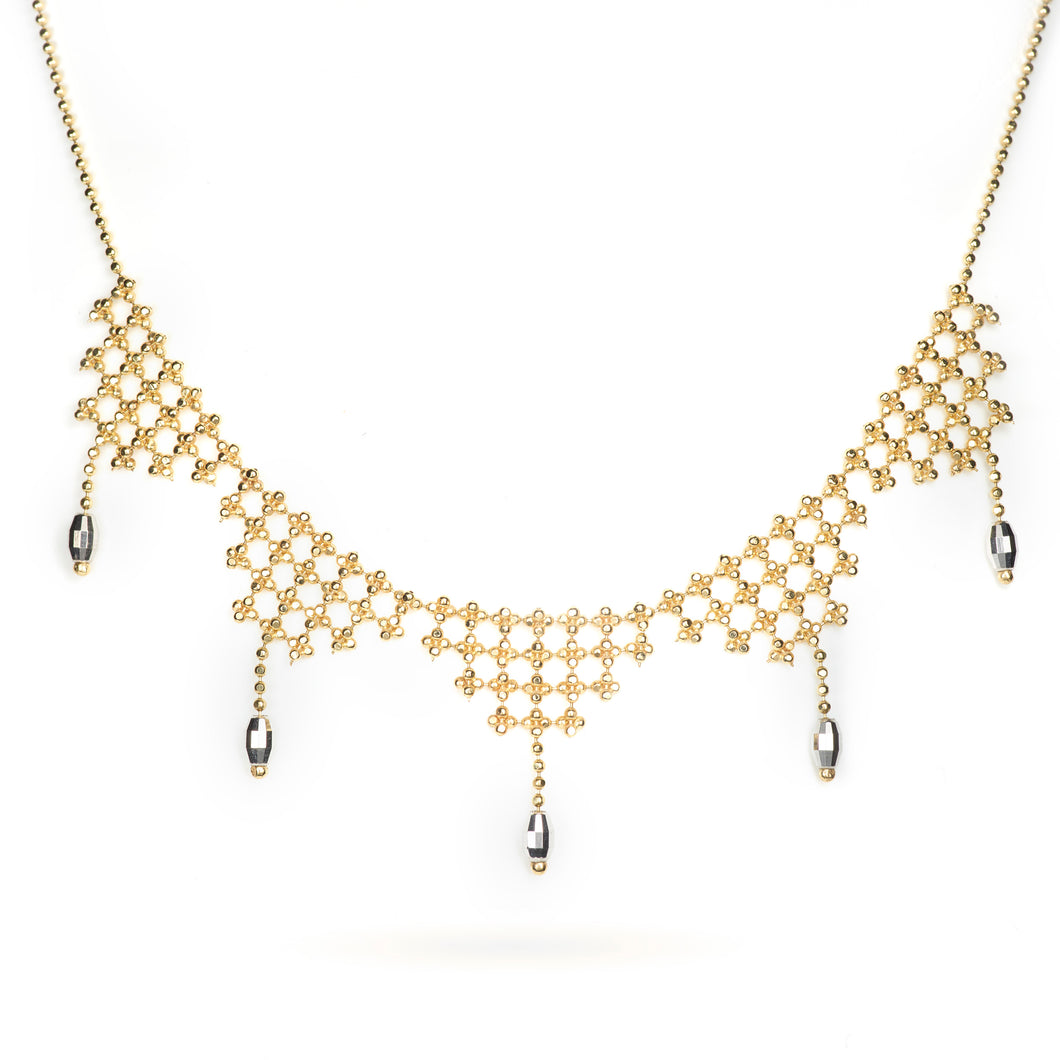 Faceted 2-Tone 14k Yellow and White Gold Woven Necklace