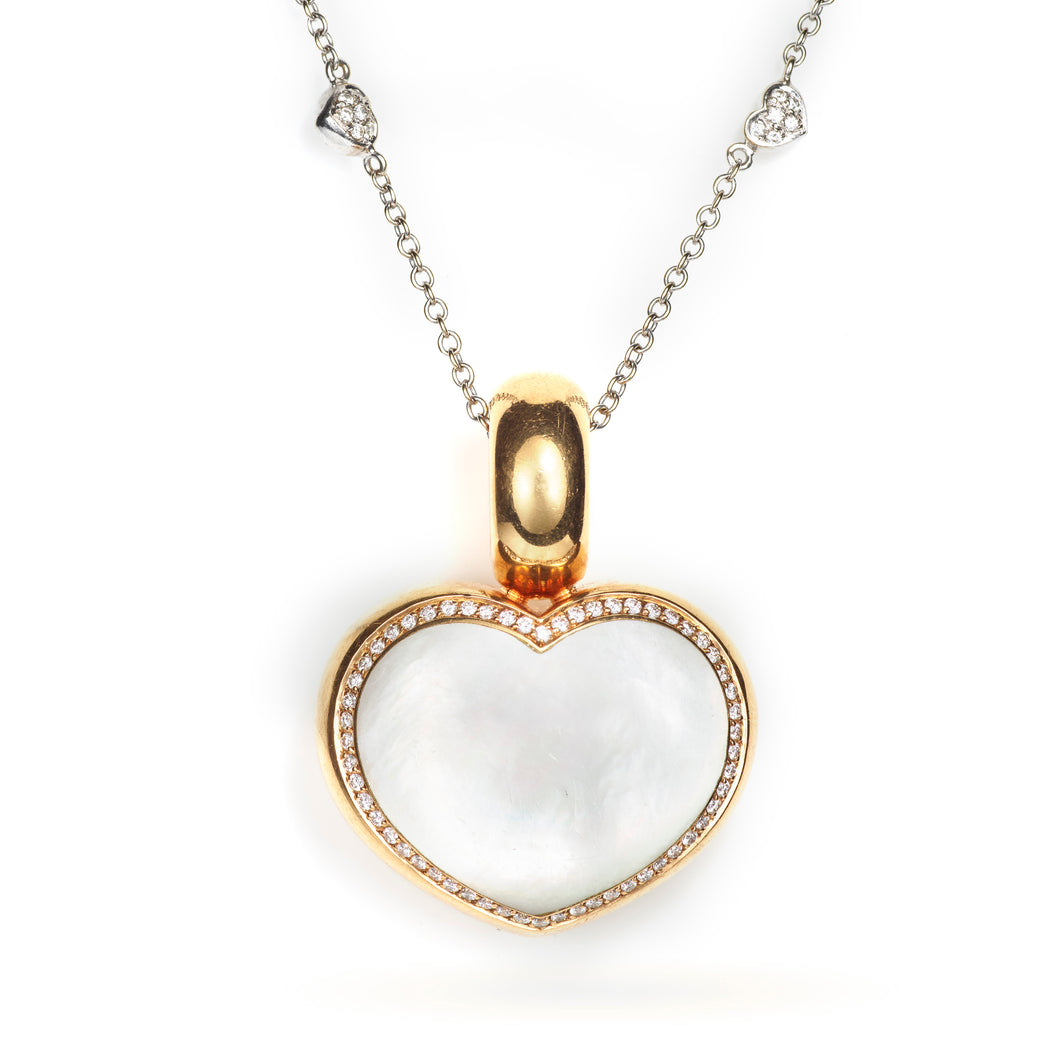 Designer Estate Mother of Pearl Heart Shaped Necklace in 18k Yellow Gold