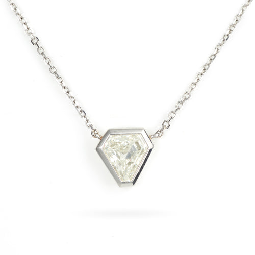 Bezel Set Key Cut Diamond Necklace in 14k White Gold