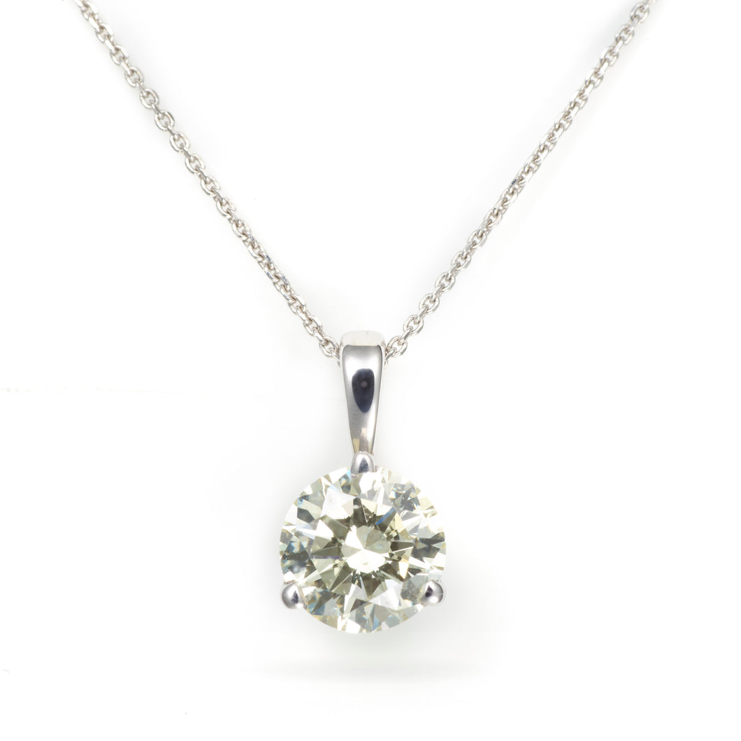 Solitaire Diamond Pendant in 3-Prong Basket Necklace in 14k White Gold
